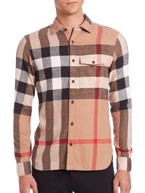 burberry t shirt men's flannels|Check Wool Shirt in Sand .